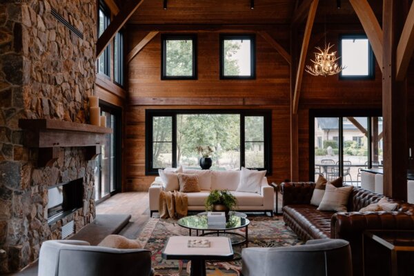 Architect designed Interior exposed timber trusses treated with Equisol.